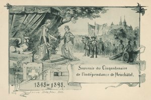 Pięćdziesiąta rocznica ogłoszenia się przez Neuchatel republiką w ramach Konfederacji Szwajcarskiej w 1848 roku (lito) autorstwa Swiss School