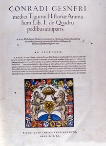 Frontyspis „Historia Animalium” Conrada Gesnera autorstwa Swiss School