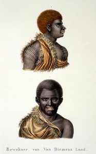 Mieszkańcy Ziemi Van Diemena, czyli tzw. Tasmania, z Etnologicznego Studium różnych typów rasowych z różnych kontynentów, autorstwa C.I. Brodtmann, 1824 autorstwa Swiss School