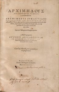 Strona tytułowa drukowanego wydania „Archimedes Palimpsest”, Editio Princeps autorstwa Swiss School