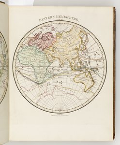 Mapa półkuli wschodniej, ilustracja z „Dziennika podróży na morza południowe: na statku Jego Królewskiej Mości The Endeavour”