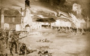 Francuzi pokonują niemiecką gwardię cesarską w wiosce, która czterokrotnie zmieniała właściciela, 1914-19 autorstwa Sydney Adamson