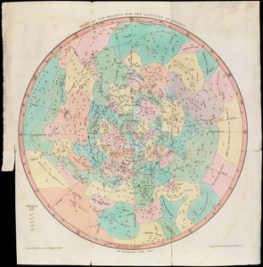 Wykres nieba dla szerokości geograficznej Londynu, Zwierciadło Uranii lub widok nieba, ok. 1825 r. (karta, papier, bibułka, rycina)