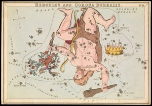 Herkules i Corona Borealis, ok. 1825 r. (karta, papier, bibułka) autorstwa Sydney Hall