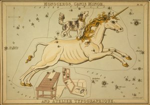 Monoceros, Canis Minor i Atelier Typographique, ilustracja z „Zwierciadła Urania”