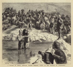 Chrzest Indian Ameryki Północnej, mormoni udający Apostołów Chrześcijaństwa autorstwa Sydney Prior Hall