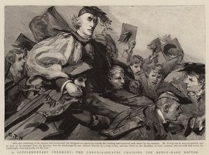 Ceremonia uzupełniająca, studenci przewodniczyli nowopowstałemu doktorowi. autorstwa Sydney Prior Hall