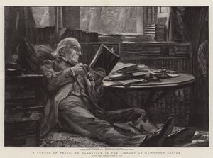 Świątynia Pokoju, pan Gladstone w Bibliotece w zamku Hawarden autorstwa Sydney Prior Hall