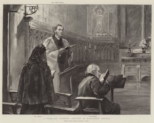 Nabożeństwo wieczorne w dni powszednie w kościele Hawarden autorstwa Sydney Prior Hall