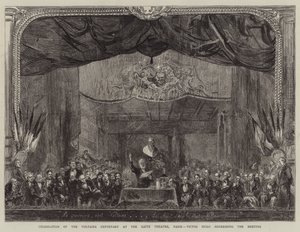Obchody stulecia Woltera w Gaite Theatre w Paryżu, Victor Hugo przemawiający na spotkaniu autorstwa Sydney Prior Hall