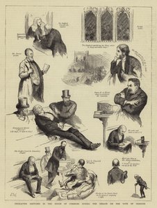 Szkice postaci w Izbie Gmin podczas debaty nad wotum nieufności autorstwa Sydney Prior Hall