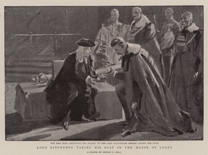 Lord Kitchener zajmuje swoje miejsce w Izbie Lordów autorstwa Sydney Prior Hall