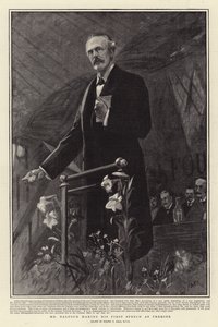 Pan Balfour wygłasza swoje pierwsze przemówienie jako premier autorstwa Sydney Prior Hall