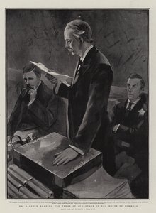 Pan Balfour czyta warunki kapitulacji w Izbie Gmin