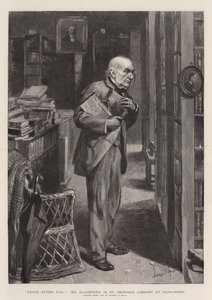 Pokój po trudach, pan Gladstone w Bibliotece św. Deiniola w Hawarden autorstwa Sydney Prior Hall