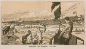 Wspomnienia z regat Oxford i Cambridge Boat Race: Podnoszenie zwycięskich kolorów autorstwa Sydney Prior Hall