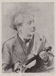 Senor Sarasate, hiszpański skrzypek, który właśnie zakończył wizytę w Londynie. autorstwa Sydney Prior Hall
