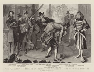 Adelphi of Terence w Westminster School, scena z Epilogu autorstwa Sydney Prior Hall