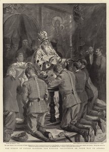 Biskup Patras błogosławiący angielskich ochotników w drodze do Aten autorstwa Sydney Prior Hall