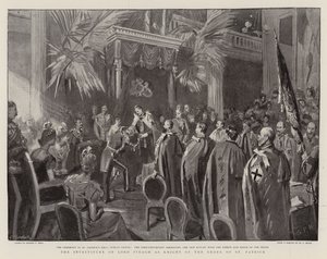Inwestytura Lorda Iveagha jako Rycerza Zakonu Świętego Patryka autorstwa Sydney Prior Hall