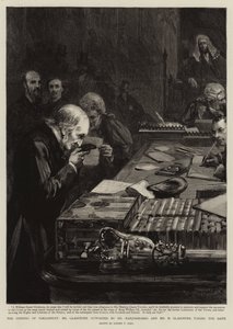 Otwarcie Parlamentu, pan Gladstone, wspierany przez pana Marjoribanksa i pana H Gladstone