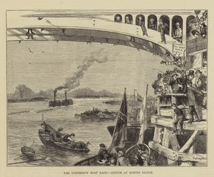 Wyścig łodzi uniwersyteckich, Szkic na moście Barnesa autorstwa Sydney Prior Hall