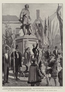 Vandyck Tercentenary Celebrations w Antwerpii, dekoracja posągu mistrza autorstwa Sydney Prior Hall