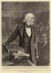 Ostatnie przemówienie jako premier, pan Gladstone wypowiadający się na temat poprawek Lordów do ustawy o samorządzie lokalnym (Anglia i Walia), 1 marca 1894 r. autorstwa Sydney Prior Hall