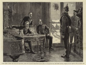 Podoficer Schultz wszedł do mieszkania, zrobił trzy odmierzone kroki od drzwi, dokładnie wycelowanymi palcami u nóg, zatrzymał się elegancko, zbliżając pięty do siebie ze słyszalnym kliknięciem (grawerunek autorstwa Sydney Prior Hall