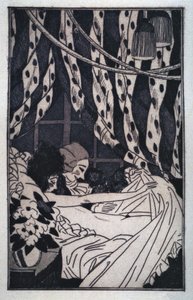 Erotyzm: Giacomo Casanova (1725-1798) podnosi prześcieradła, by kontemplować swoją nagą kochankę, początek XX wieku (akwaforta)