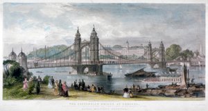 Widok mostu wiszącego w Chelsea, Londyn, 1852 r. autorstwa TA Prior