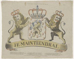 Na herbie jego K.M. Willem den Eersteen (tytuł na obiekcie) autorstwa T.L. Thompson