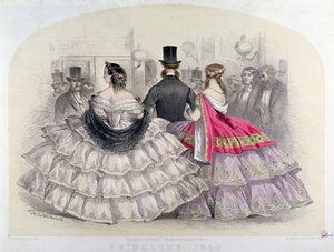 Panie noszące krynoliny w Królewskiej Operze Włoskiej, Covent Garden, 1859 (rycina kolorowa) autorstwa T. H. Guerin