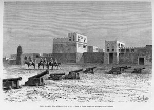 Pałac Szejka Aissa w Bahrajnie, Czad. Rycina Taylora ilustrująca historię A Suse, journal des excavilles