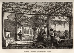 Villa Menton, grawerowanie według rysunku Taylora, ilustrujące podróż Menton i Bordhighera, w 1871 r., autorstwa Adolphe Joanne, opublikowane w „Le tour du monde”” 1874, pod redakcją Edouarda Chartona, wydanie Hachette, Paryż. Kolekcja Selva.