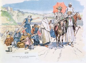 Trędowaci przed murami Jerozolimy, 1892 r. autorstwa T. de Haener