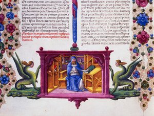 Fryz graniczny u dołu strony ze św. Mateuszem Ewangelistą, tom II f 148, v, Biblia Borso d