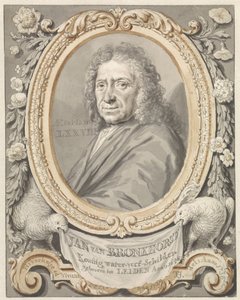 Portret Johannesa (Jana) van Bronkhorsta w ramce z kwiatami i dwoma ptakami autorstwa Tako Hajo Jelgersma