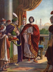 Starożytność rzymska: Cesarz Julian Apostata (Julian Filozof lub Julian II) zwyciężył perskiego króla Szapura II w 363 r.”” (Cesarz rzymski Julian Apostata (Julian Filozof) i król Persji Szapur II, 363 r. n.e.) Ilustracja autorstwa Tancre autorstwa Tancredi Scarpelli