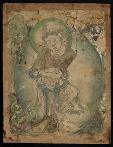 Tańcząca figura, Kizil, prowincja Xinjiang, 600-800 (pigment na stiuku)
