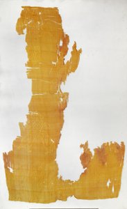 Fragment materiału z wzorami motywów roślinnych i kaczek mandarynek (batik z jedwabnej gazy)