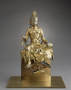 Bodhisattwa Awalokiteśwara w pozycji siedzącej, VIII wiek (brąz ze złoceniami) autorstwa Tang Dynasty Chinese School