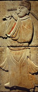 Stela z terakoty z muzykiem, dynastia Tang (618-907), odkryta w prowincji Shaanxi, Muzeum Lasu Steles w Xian. Fotografia, Leonard de Selva, Chiny, 2006. autorstwa Tang Dynasty Chinese School
