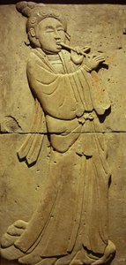 Stela z terakoty z muzykiem, dynastia Tang (618-907), odkryta w prowincji Shaanxi, Muzeum Lasu Steles w Xian. Fotografia, Leonard de Selva, Chiny, 2006. autorstwa Tang Dynasty Chinese School