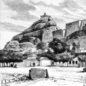Świątynia Rock Fort w Tiruchirapalli, Indie, 1895.