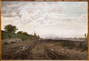 Poranek nad rzeką Arno. Kopaczki piasku wzdłuż Arno, ok. 1868 (olej na płótnie) autorstwa Telemaco Signorini