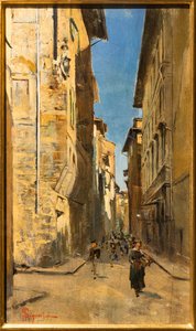 Częściowy widok ulicy w historycznym centrum Florencji, c.1880 (olej na panelu) autorstwa Telemaco Signorini