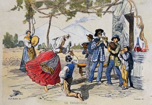Tarantella neapolitańska, rycina z rysunku Teodoro Duclere (1814-1869), Włochy