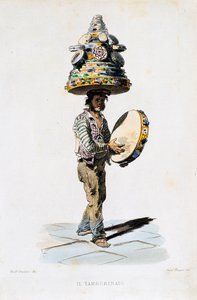 Człowiek tamburyn, rytowany przez Giovanniego Fusaro (1803-1894) na podstawie rysunku Teodoro Duclere (1816-1867). Włochy