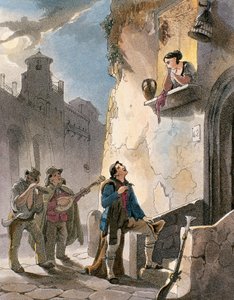 Serenada, ilustracja z Kostiumów i popularnych scen Neapolu autorstwa Achille Vianelli, ok. 1830 (akwatinta) autorstwa Teodoro Guglielmo Witting